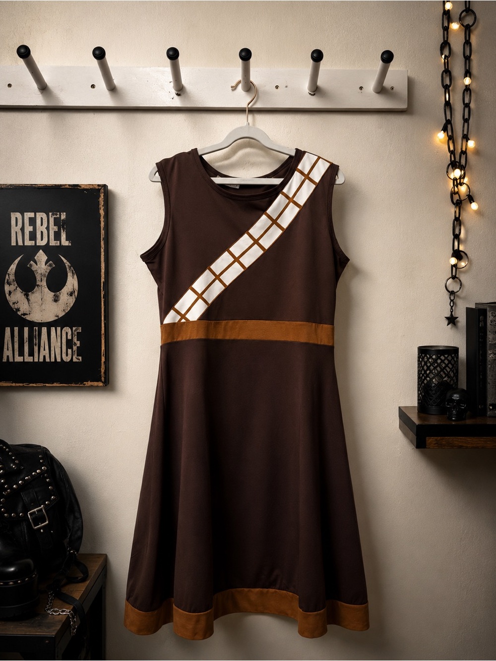 Star Wars Chewbacca Inspired Sleeveless Skater Dress | Brown Costume Dress